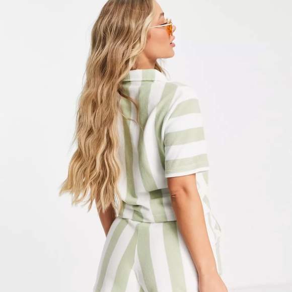 Puma Downtown Towelling Green Stripe Polo Shirt - Picture 4 of 9